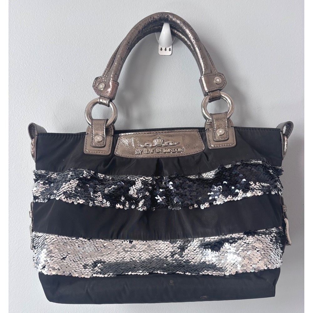 BRIGHTON My Flat in London Black Sequin Embellished Tote Handbag Purse